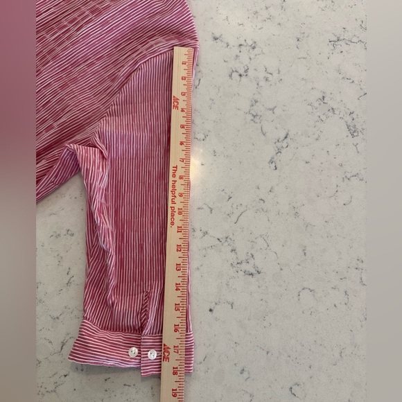 ULLA POPKEN Textured Stripe Button Front Stretch Blouse Sz 12/14 Magnolia Red - Picture 13 of 14